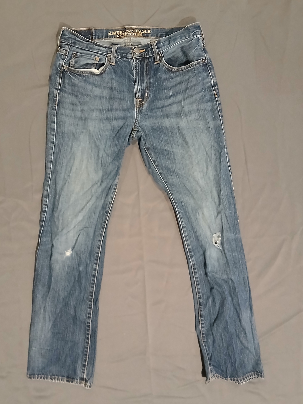 American Eagle Outfitters Mens Distressed Straight-Leg Jeans - Blue